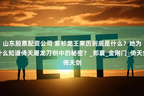 山东股票配资公司 紫衫龙王来历到底是什么？她为什么知道倚天屠龙刀剑中的秘密？_郭襄_金刚门_倚天剑